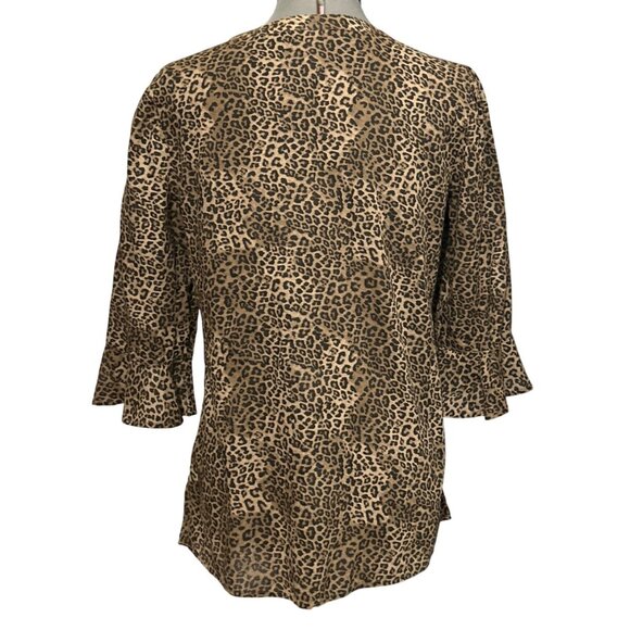 Chicos Embroidered Leopard Print Tunic Top With Bell Sleeves Size 0 100% Cotton - Picture 3 of 9